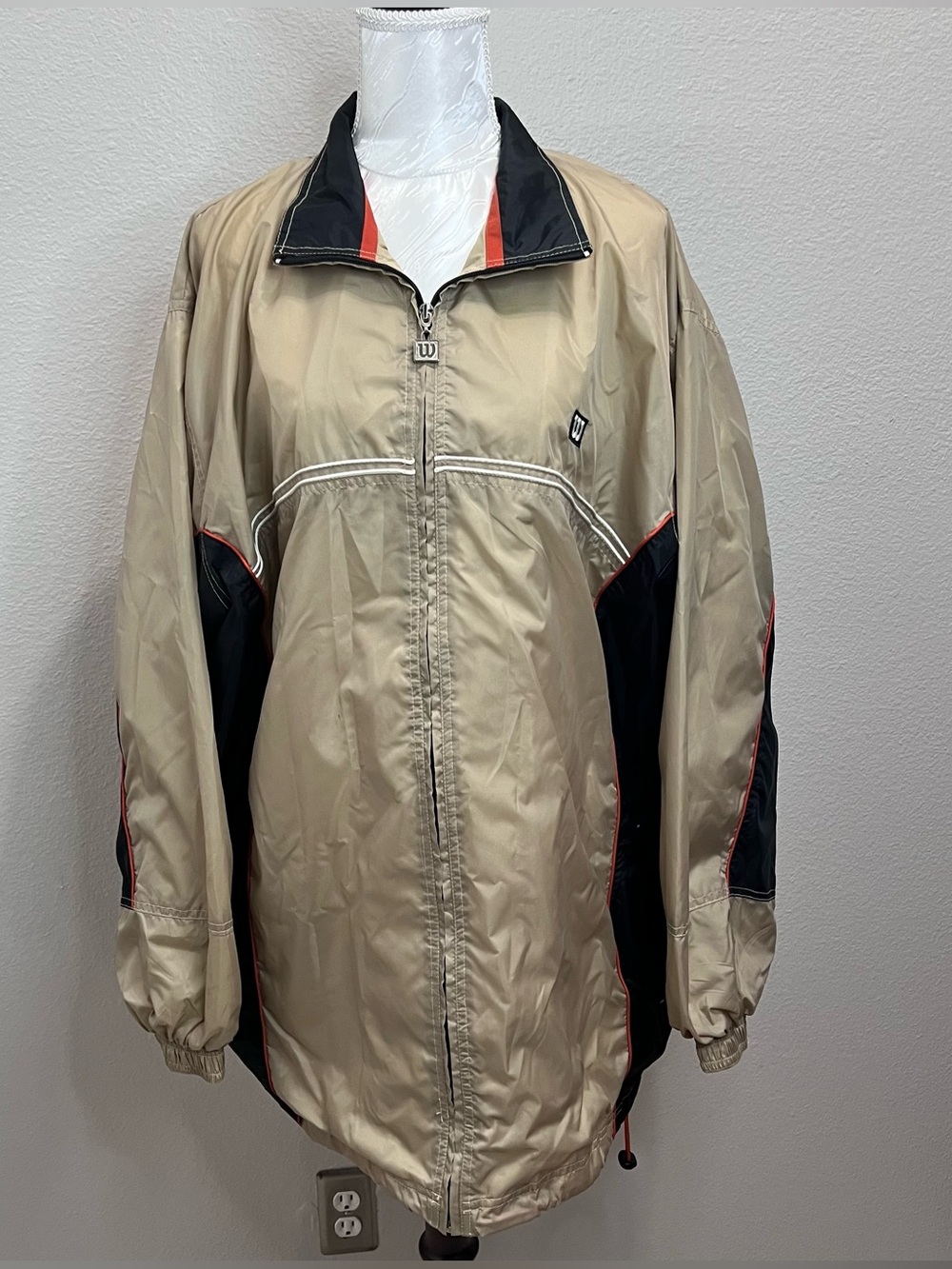 Vintage Wilson Windbreaker Mens XL Tan Orange Black Colorblock